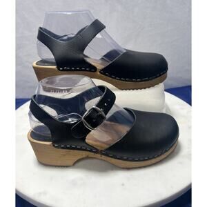 MIA Sweden Mary Jane Clogs Shoes Ankle Strap Women Size 6 Black Soft Leather